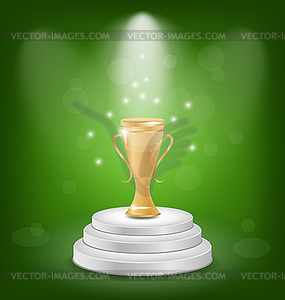 Football cup on podium, light background - vector clip art