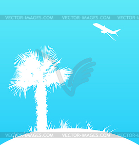 Summer background with palm tree and airplane - vector clipart
