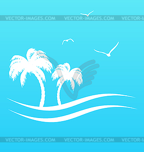 Tropical paradise background with palm trees and sea - vector clip art