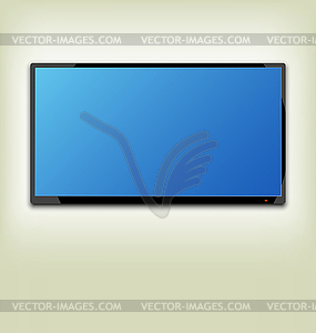 ЖК или LED телевизор с плоским экраном висит на стене - рисунок в векторе