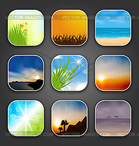 Natural landscapes for app icons - vector image