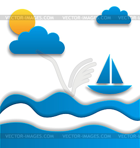 Summertime background, paper cut style - vector clip art