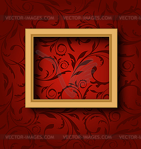 Picture wooden frame on vintage wall - vector clipart