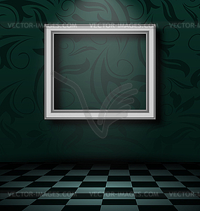 Picture frame in dark empty interior - vector clip art