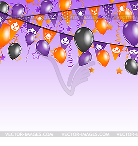 Halloween background with hanging flags and balloons - vector image