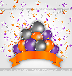 Halloween decoration with balloons, confetti and - vector clipart