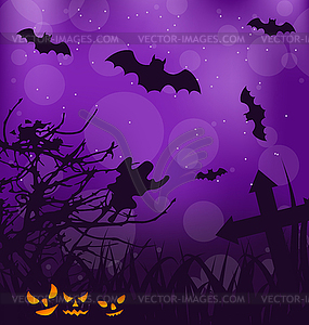 Хэллоуин зловещий фон с тыквы, летучих мышей, - векторное графическое изображение