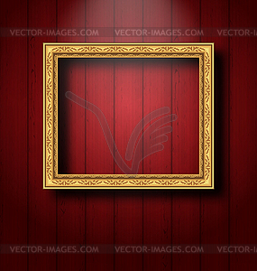 Vintage picture frame on wooden wall - vector image