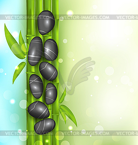 Spa therapy background with bamboo and stones - vector image