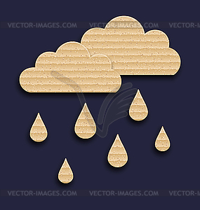 Paper clouds with rain drops, carton texture - color vector clipart