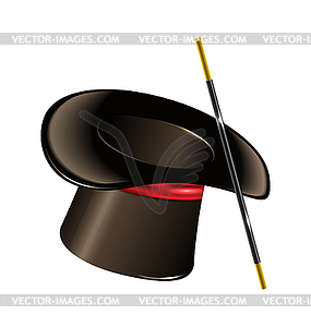 Magic hat with wand - vector image