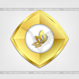 Golden button with butterfly icon - vector clipart / vector image