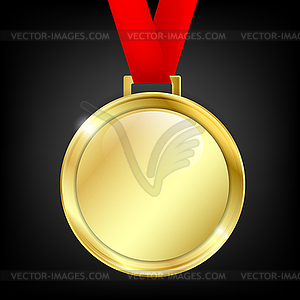 Golden medal with red ribbon - vector image