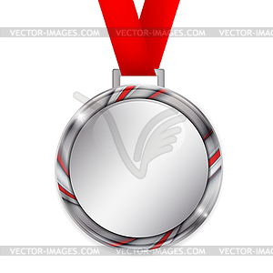 Серебряная медаль с красной лентой - иллюстрация в векторном формате