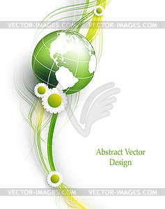 Floral environmental frame with globe - vector image