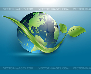 Floral environmental frame with globe - vector image