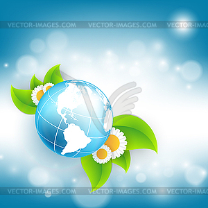 Floral environmental frame with globe - vector image