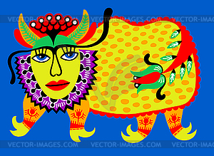 Fantasy animal. Ukrainian traditional painting. - stock vector clipart