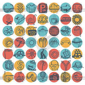 49 hand drawing doodle icon set, travel theme - vector clip art