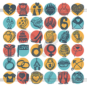 36 hand drawing doodle icon set, wedding sketchy - vector clip art