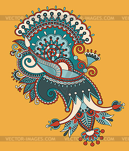 Original digital draw line art ornate flower design - vector clipart