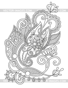 Original hand draw line art ornate flower design. - vector clipart