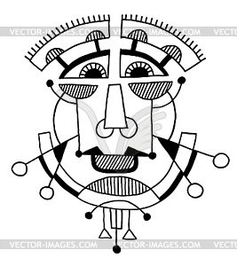 Unusual hand draw with male face portrait in flat - vector clip art