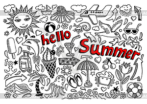 Set of sketch design element summer theme with - vector image