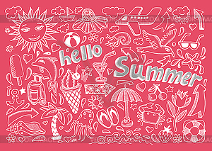 Set of sketch design element summer theme with - vector clipart