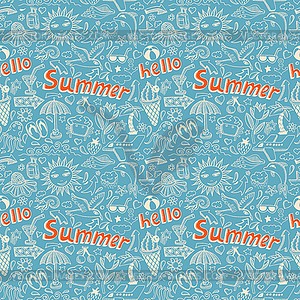 Seamless pattern with sketch drawing summer vacatio - vector clipart