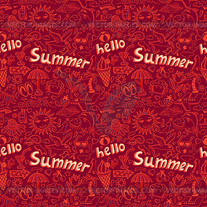 Seamless pattern with sketch drawing summer vacatio - color vector clipart