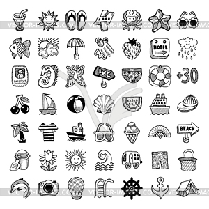 49 sketch icon set of summer theme, - vector clipart