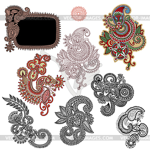 Line art ornate flower design collection, - vector clip art