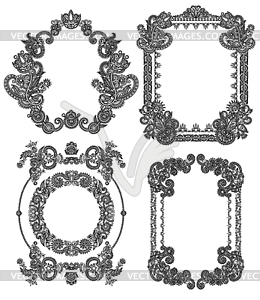 Black line art ornate flower design frame - vector image