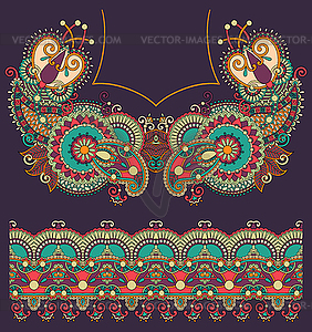 Neckline ornate floral paisley embroidery fashion - vector clip art