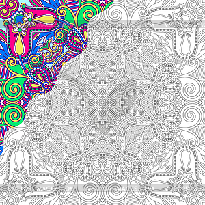 Unique coloring book square page for adults - flora - vector EPS clipart