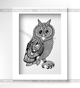 Original artwork of owl, ink hand drawing in - royalty-free vector clipart