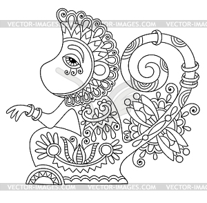 Линия искусства рисунок этнической обезьяны в декоративной - векторизованное изображение