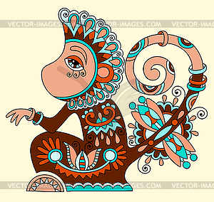 Линия искусства рисунок этнической обезьяны в декоративной - клипарт