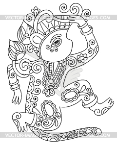 Линия искусства рисунок этнической обезьяны в декоративной - стоковое векторное изображение
