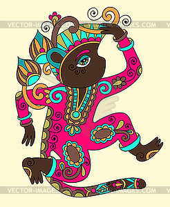 Линия искусства рисунок этнической обезьяны в декоративной - векторное изображение
