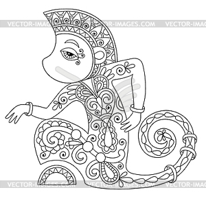 Line art drawing of ethnic monkey in decorative - vector image