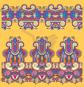 Seamless ethnic floral paisley stripe pattern, - vector clipart / vector image