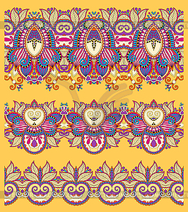 Seamless ethnic yellow paisley stripe pattern, - vector image