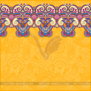 Yellow ornamental background with flower ribbon - color vector clipart