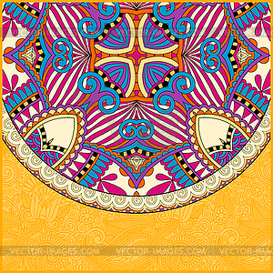 Yellow ornamental floral template with circle ethni - vector image