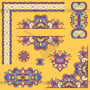 Yellow set of paisley floral design elements for - vector clip art