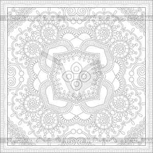 Unique coloring book square page for adults - white & black vector clipart