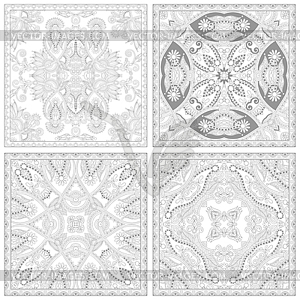 Unique coloring book square page set for adults - white & black vector clipart