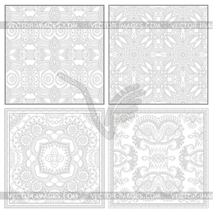 Unique coloring book square page set for adults - white & black vector clipart